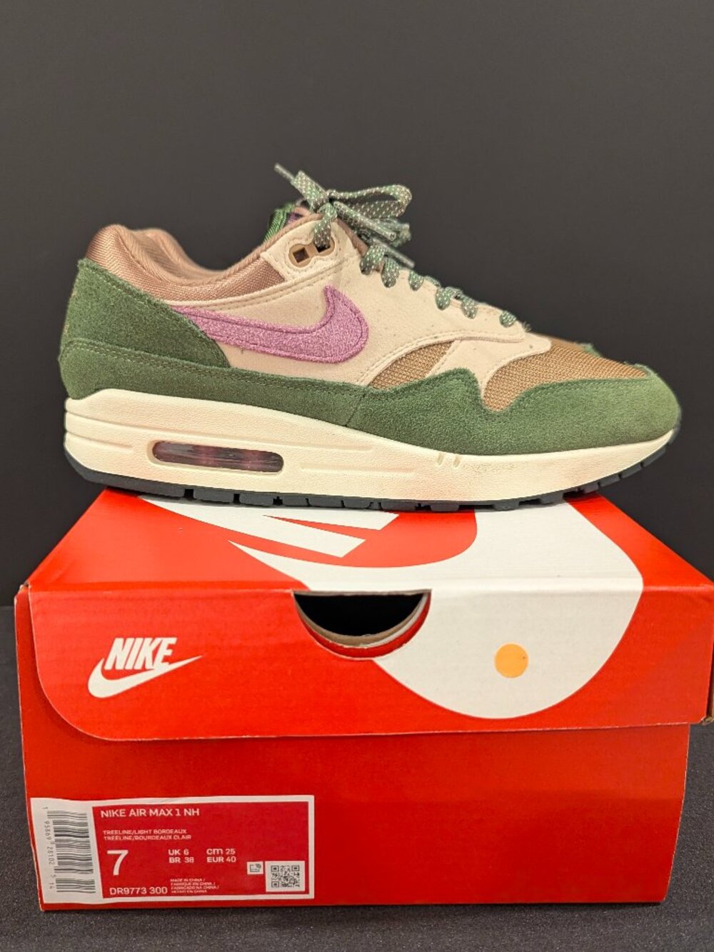 Men's Nike Air Max 1 NH - Size 7M - Treeline/Light Bordeaux